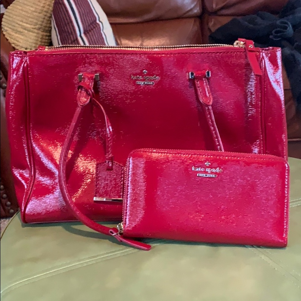 Patent leather red Kate spade purse and wallet